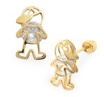 Broqueles B118 Forma De Niño 3d Oro De 10k