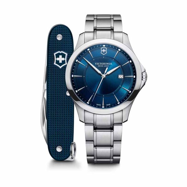 Set Reloj Victorinox Alliance Azul Brazalete de Acero y Navaja Alox