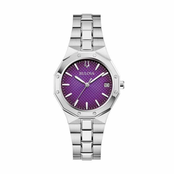 Reloj Bulova Dama Full Steel, Bisel Octagonal y Esfera Morada