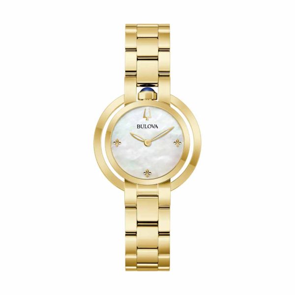 Reloj Bulova Dama Rubaiyat Total Gold, Esfera Madreperla Blanca
