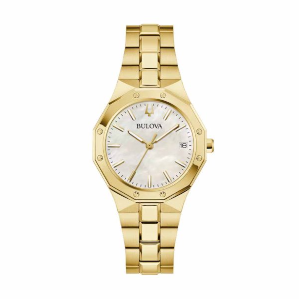 Reloj Bulova Dama Total Gold, Bisel Octagonal Y Madreperla