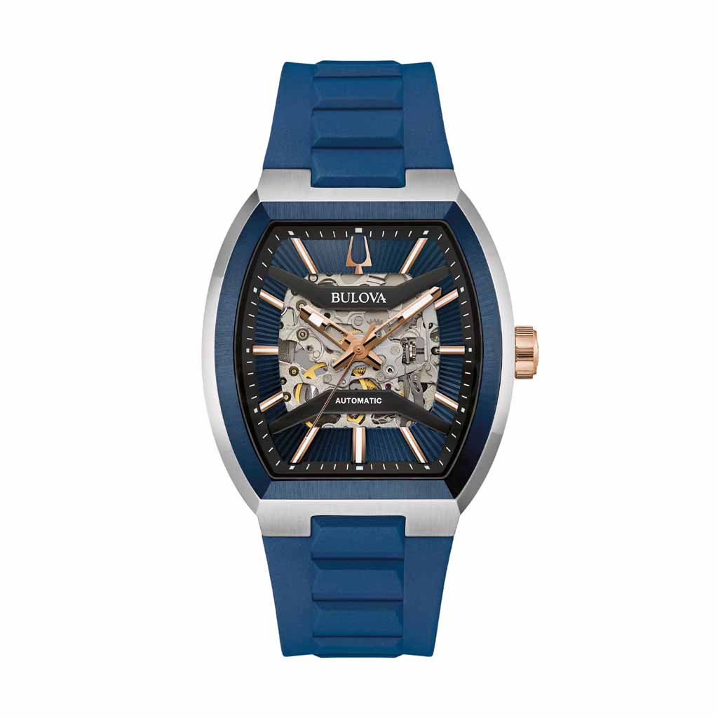98A318 Reloj Bulova Modern Automatic, Bisel Azul y Correa de Silicona - Image 1